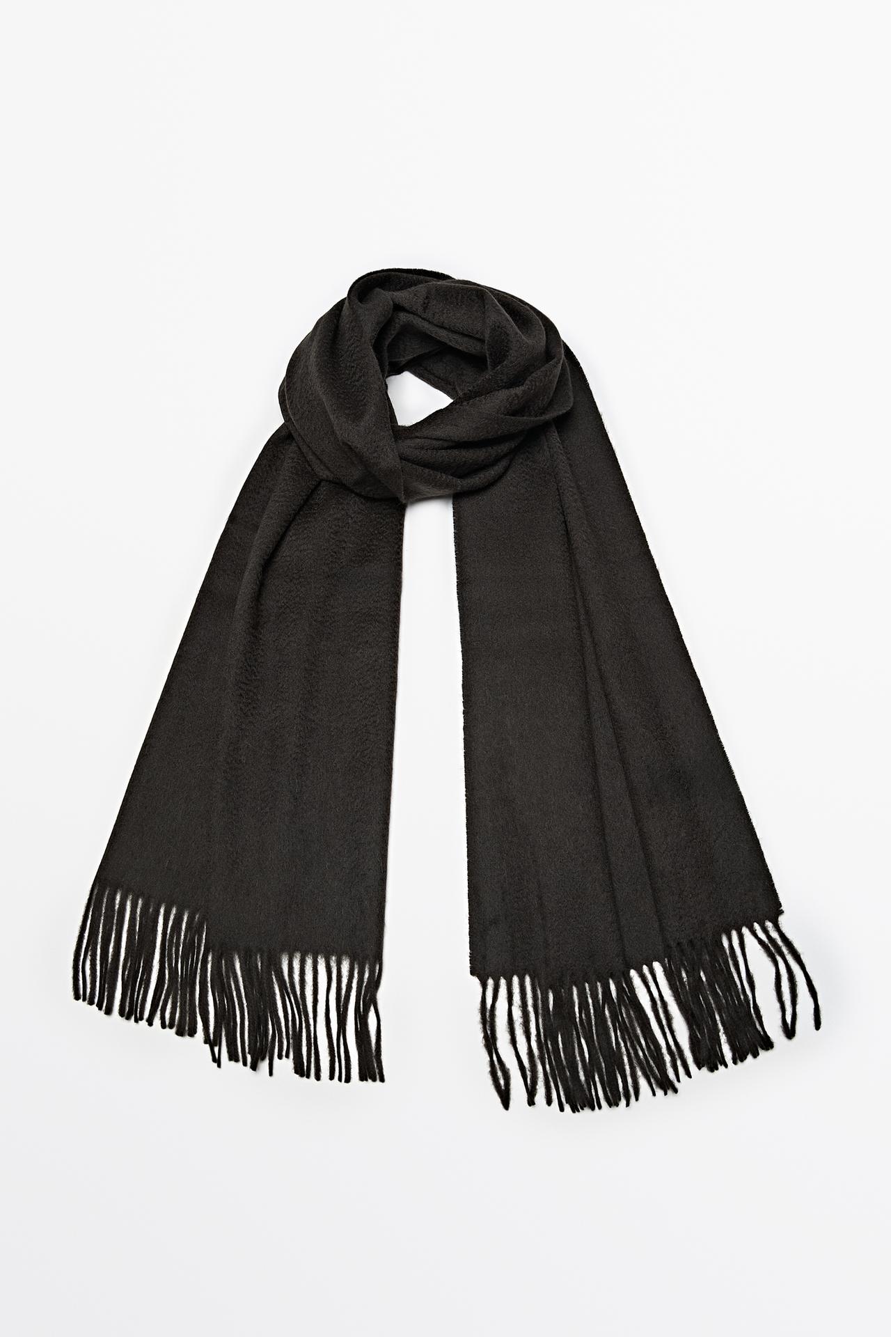 Wool blend scarf with fringing — Brown