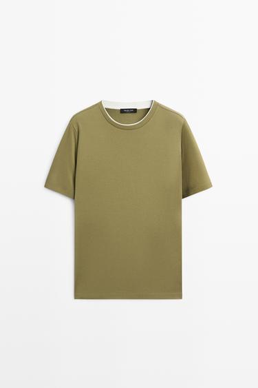 Zara 100% cotton layered collar T-shirt - Green
