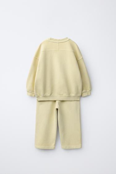 WIDE-LEG SWEATSHIRT AND TROUSERS SET WITH LABEL - Yellow by Zara - Image 1