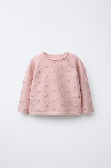 Zara EMBROIDERED FLORAL KNIT JUMPER - Light pink
