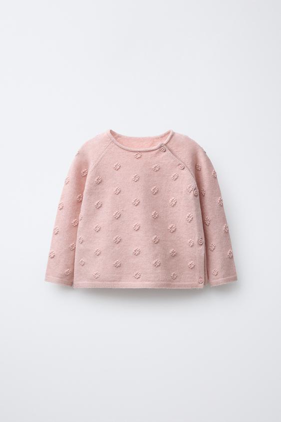 KNIT JUMPER WITH EMBROIDERED FLOWERS - Light pink by Zara - Image 0