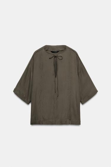 ZW COLLECTION FLOWING BLOUSE WITH TIES - Grey by Zara - Image 4