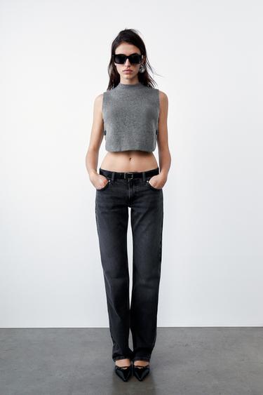 ТРИКОТАЖНЫЙ КРОП-ТОП С ПУГОВИЦАМИ — СЕРЫЙ от Zara — изображение 0