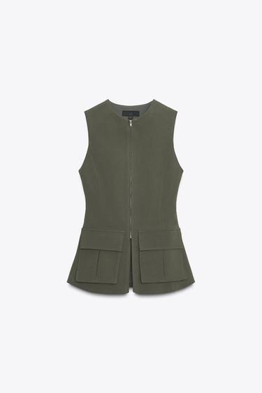 Zara STRETCH COTTON POCKET TOP - Dark khaki - Image 0