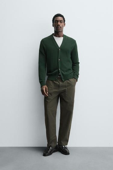 WASHED STRAIGHT-LEG TROUSERS - Dark khaki by Zara