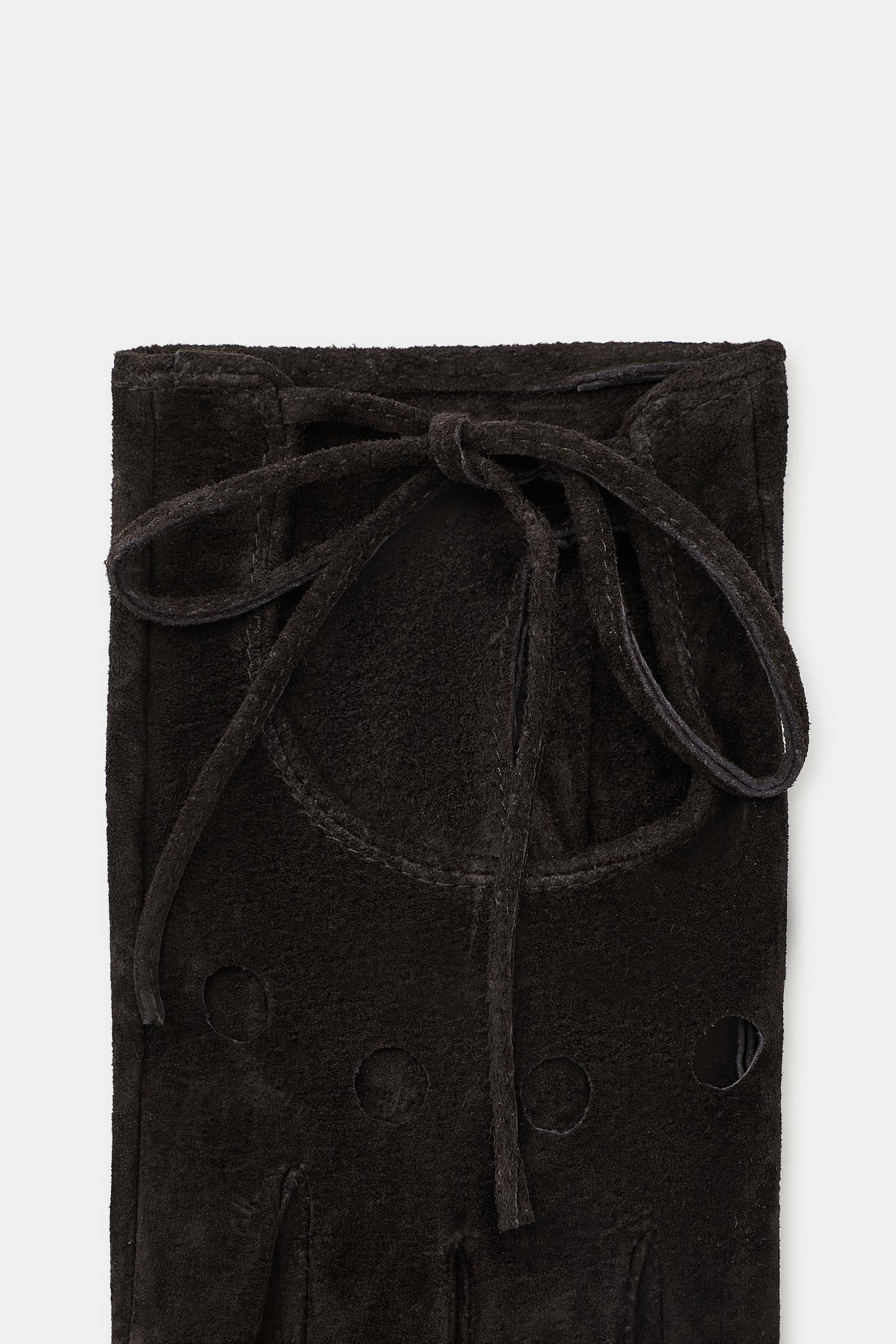 Женские перчатки Zara 100% Suede Perforated Mittens, цвет: Коричневый — фото 3