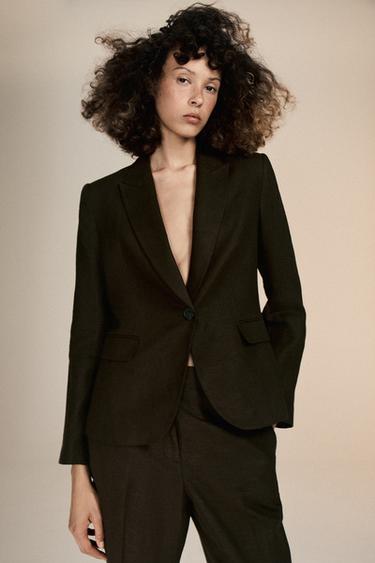 Zara BASIC LINEN BLAZER - Chocolate