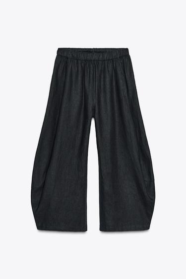 ZW COLLECTION LINEN VOLUME TROUSERS - Black by Zara