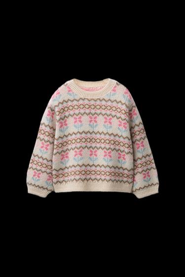 JACQUARD KNIT SWEATER WITH WOOL - Fuchsia by Zara - Image 0