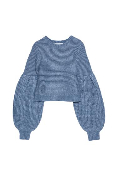 WOOL BLEND BALLOON SLEEVE SWEATER