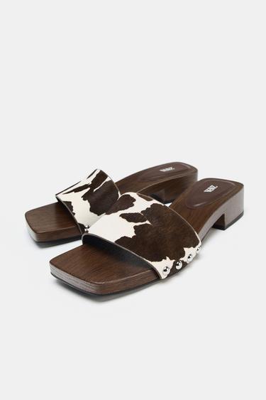 SANDALES IMPRIMÉ ANIMALIER EN CUIR AVEC EFFET FOURRURE - Multicolore de Zara - Image 4