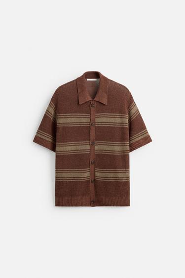 CHEMISE EN MAILLE LIN - VISCOSE - Marron de Zara