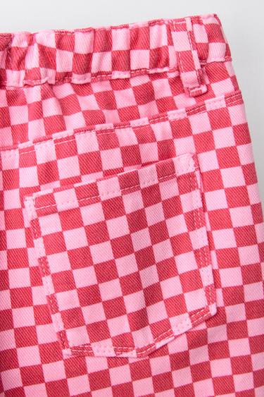 PANTALON JUPE-CULOTTE À CARREAUX DAMIER - Rose / Blanc de Zara - Image 3