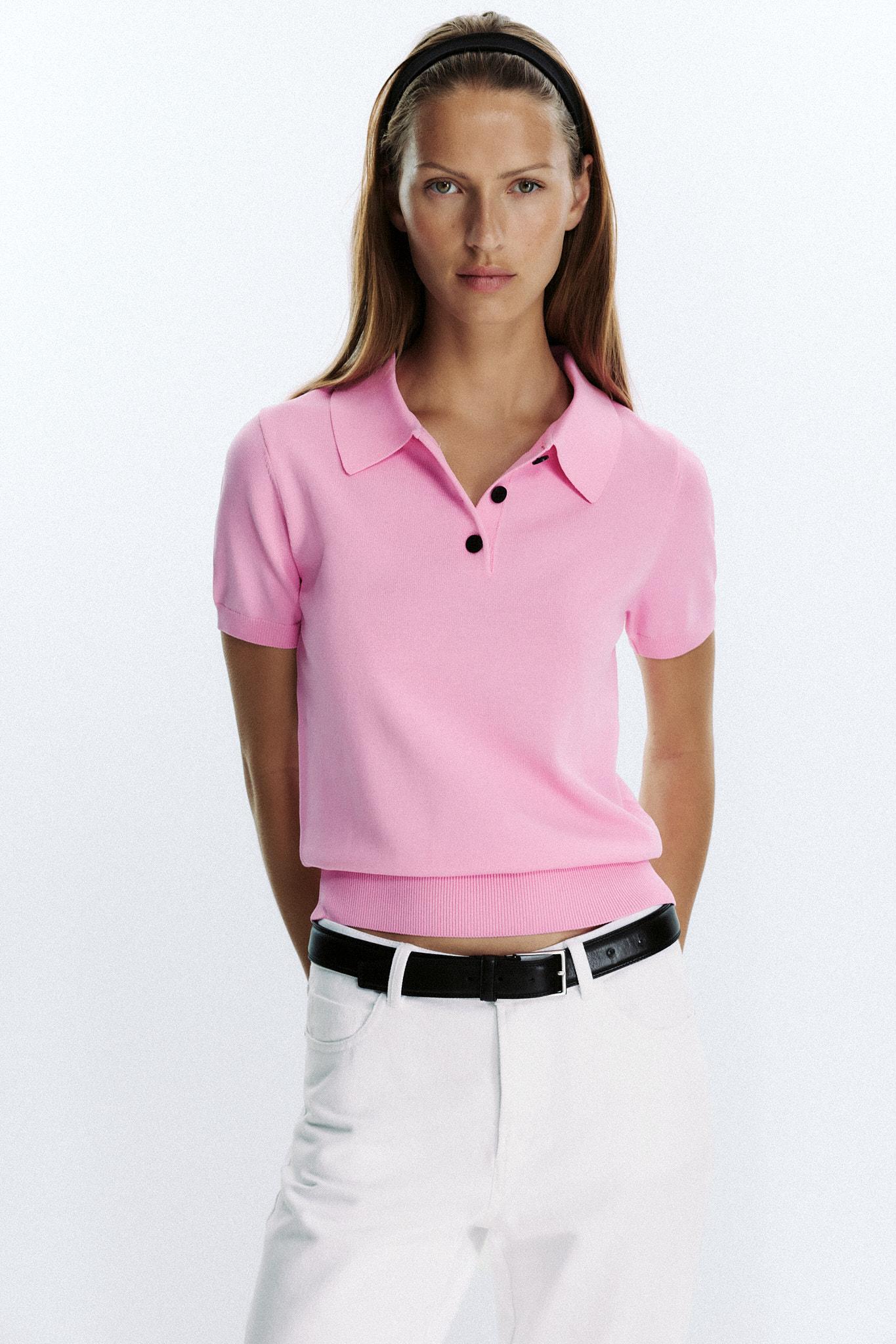 SHORT SLEEVE KNIT POLO TOP - striped | ZARA Canada