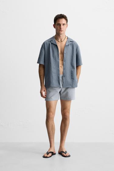 Zara SEERSUCKER SWIM SHORTS - Blue gray - Image 0