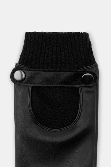 LEATHER EFFECT KNIT GLOVES - Black by Zara