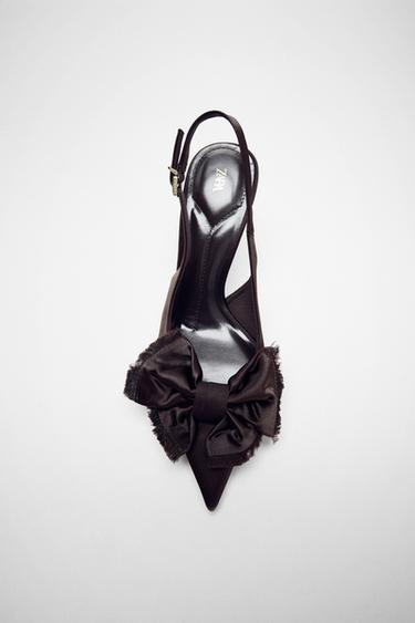 SATIN-FINISH SLINGBACK SHOES WITH BOW - Brown by Zara