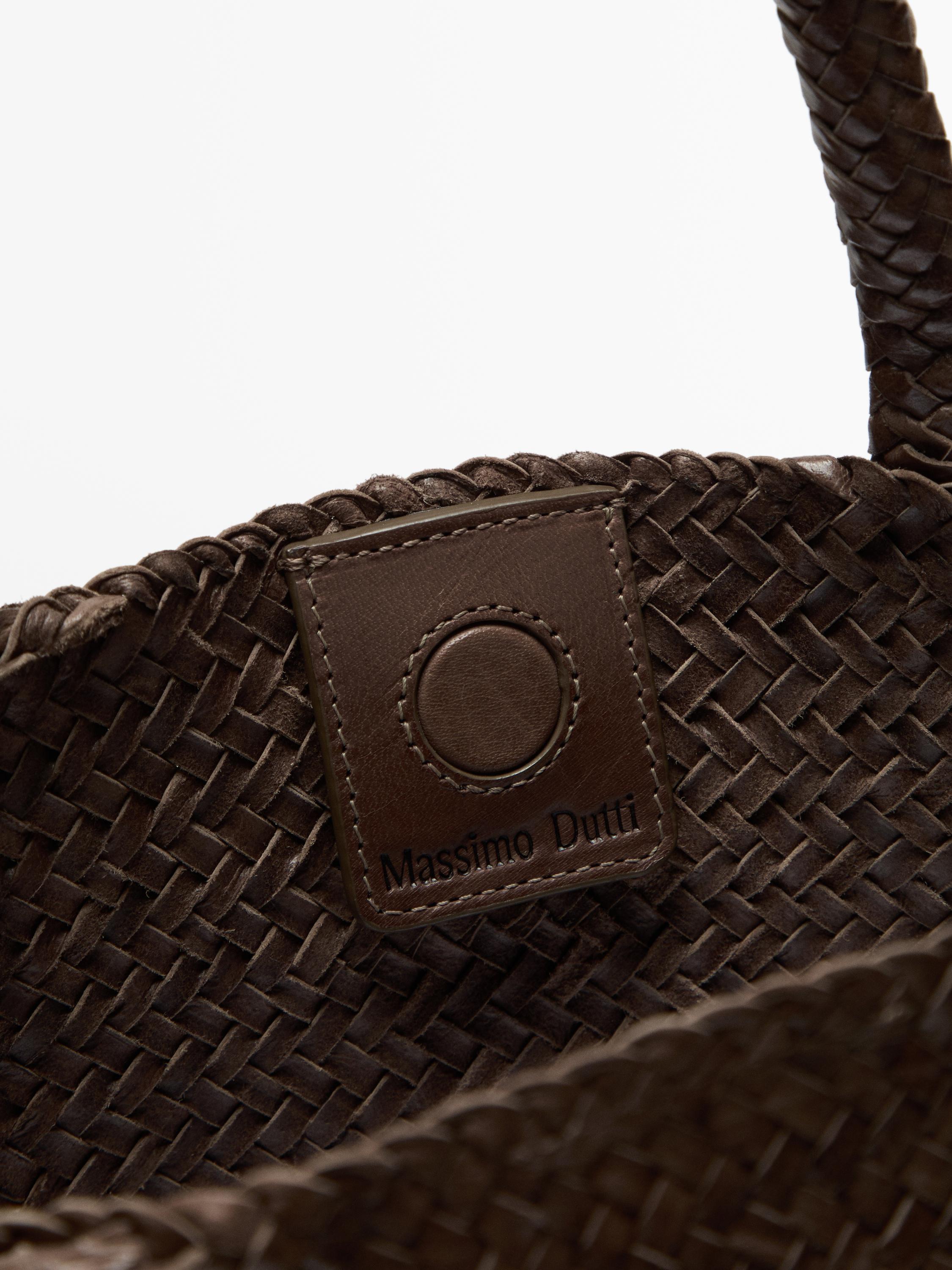 Tote bag moyen format tressé en cuir nappa