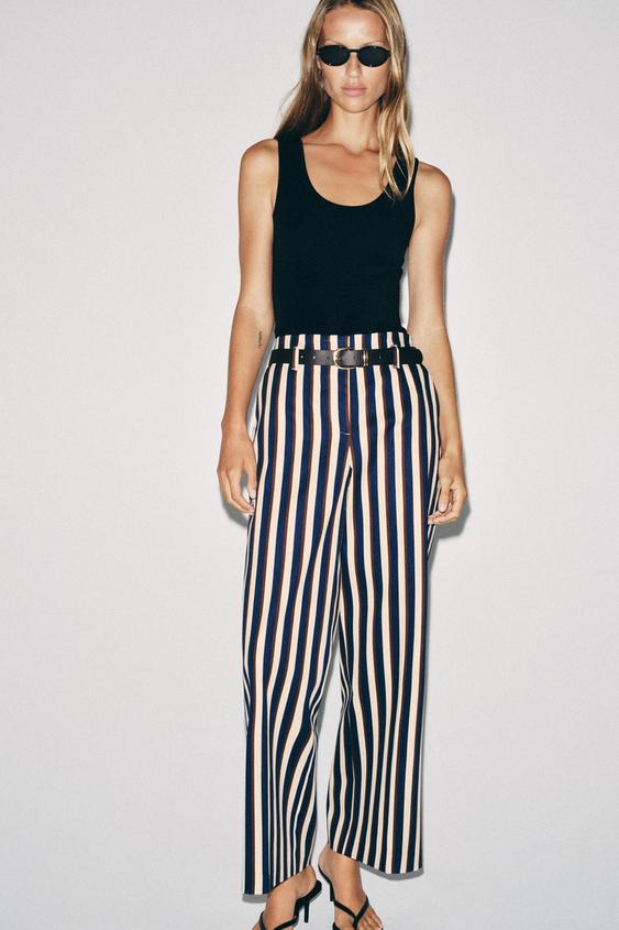 Zara STRIPED BELTED PANTS - striped - Image 0