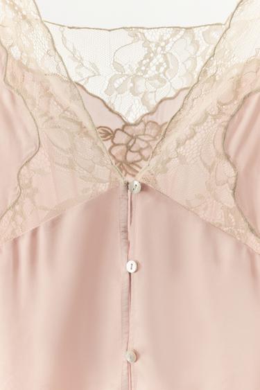 SATIN TOP WITH EMBROIDERED LACE - Pastel pink by Zara - Image 6