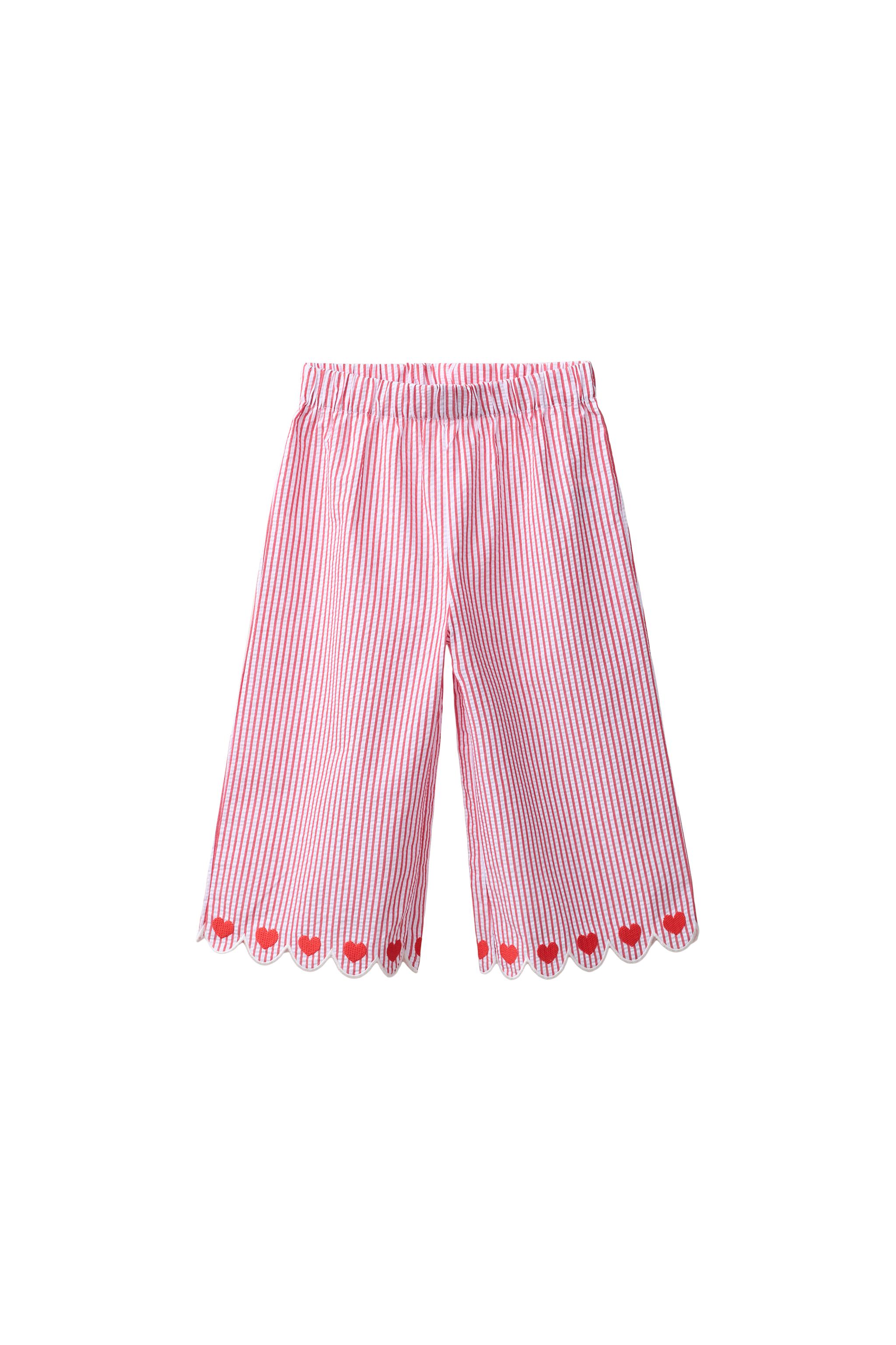 STRIPED HEART WIDE LEG PANTS - Red | ZARA Canada