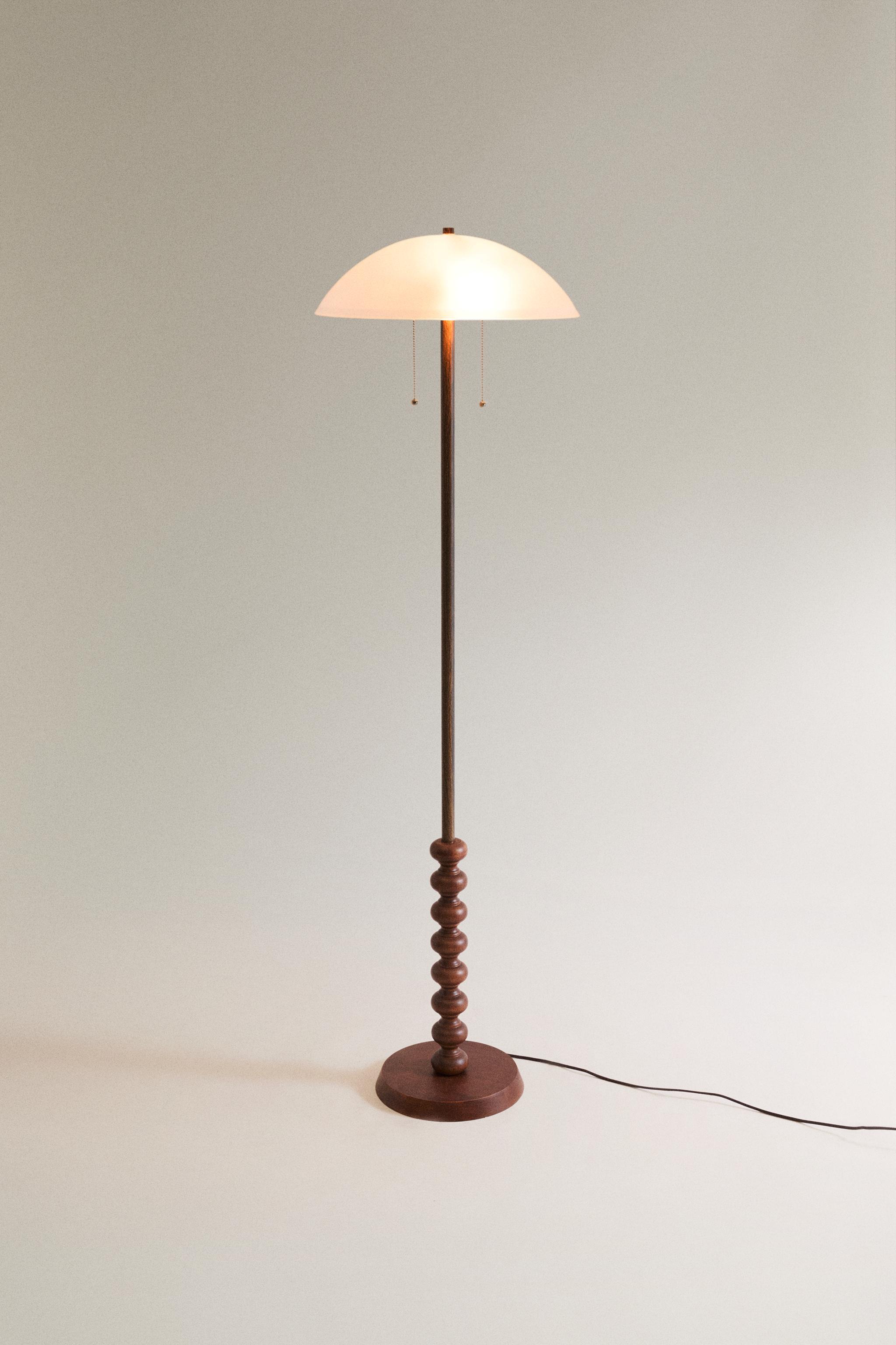 GLASS AND WOOD FLOOR LAMP — Multicolored