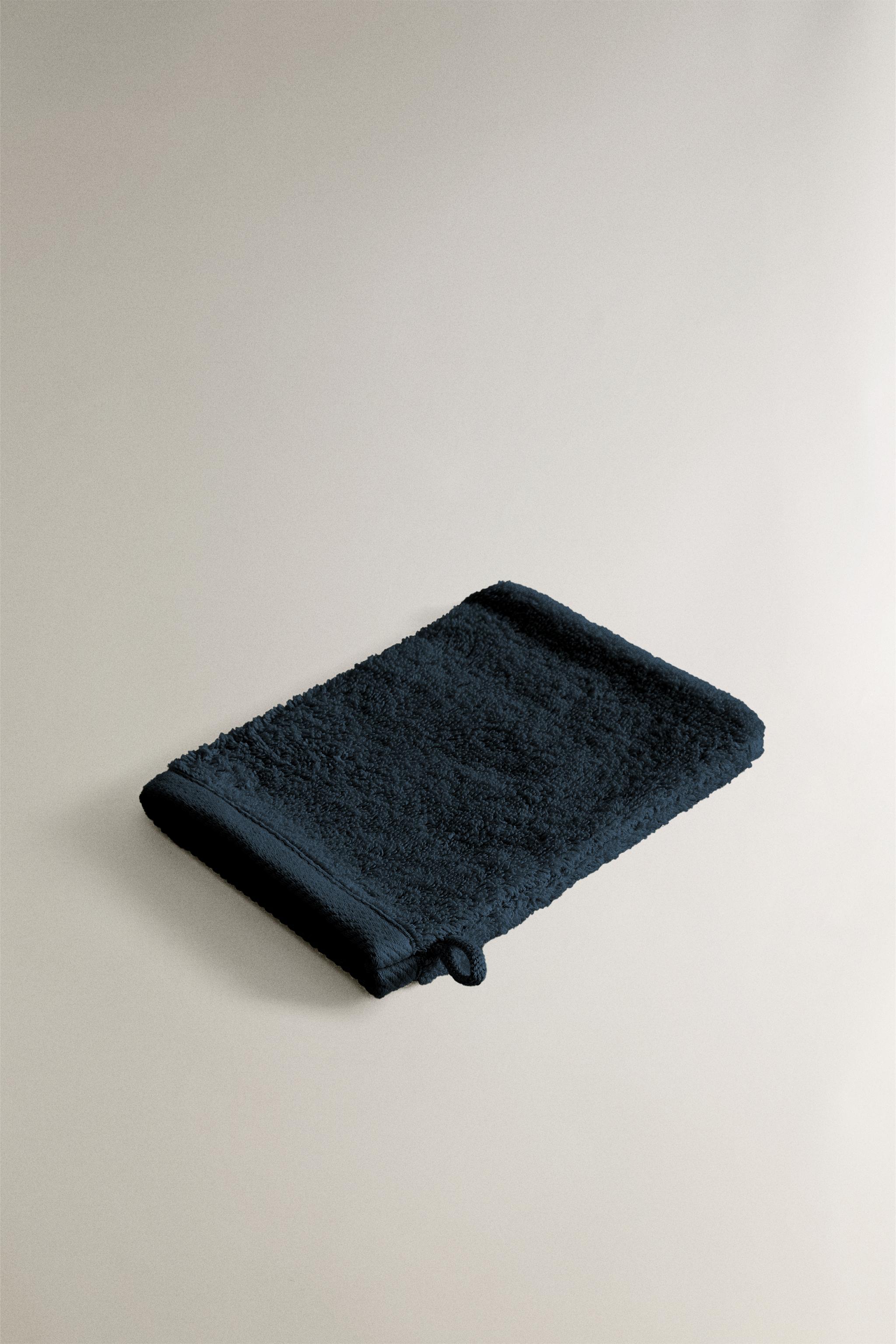 COTTON TERRY BATH MITT — Navy blue