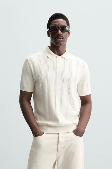 RIB KNIT POLO SHIRT - Oyster-white by Zara
