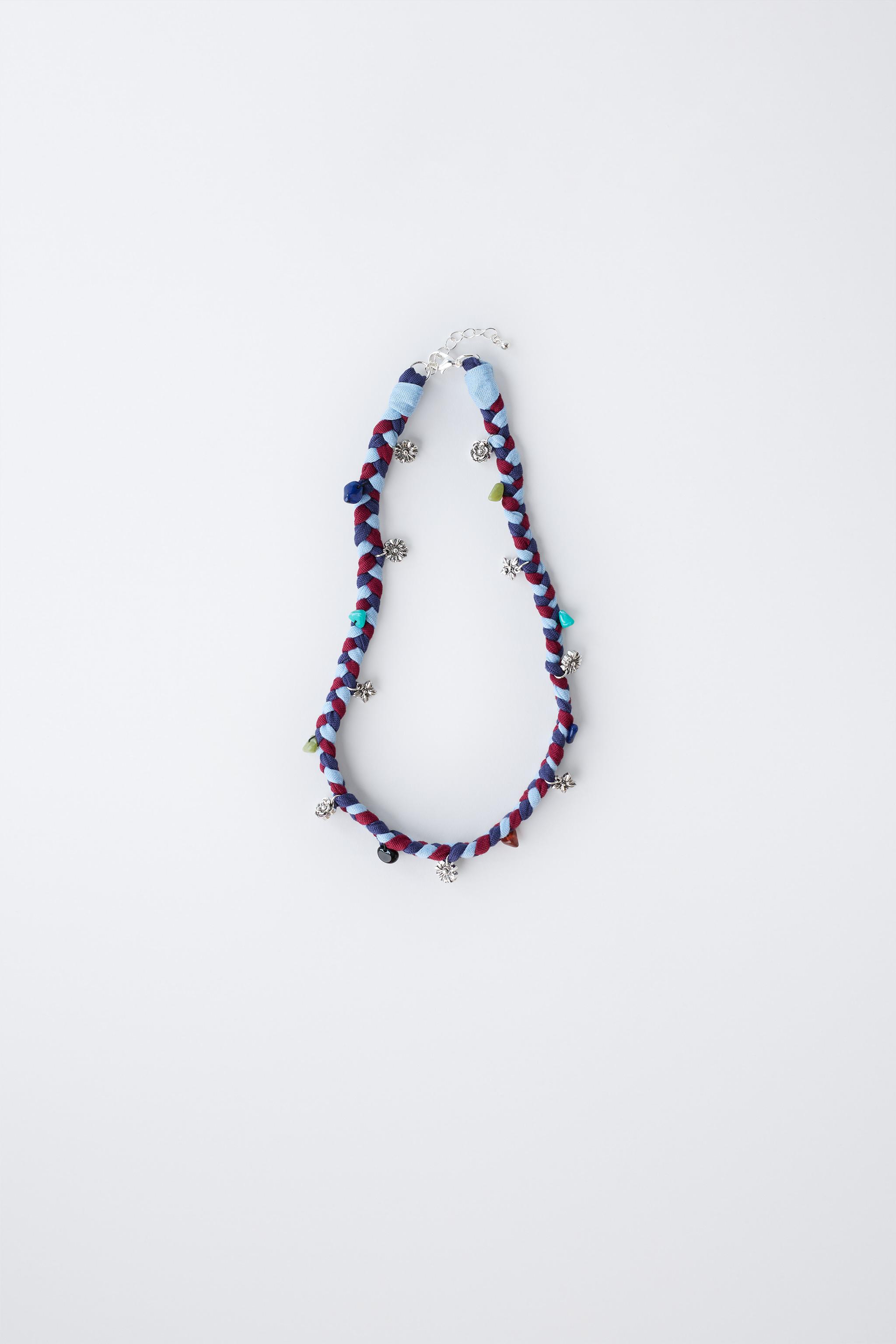 BRAIDED NECKLACE WITH FLOWER PENDANTS - Ink blue | ZARA United States