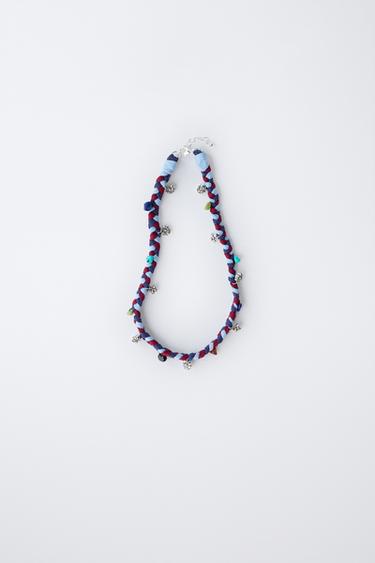 BRAIDED NECKLACE WITH FLOWER PENDANTS - Ink blue by Zara