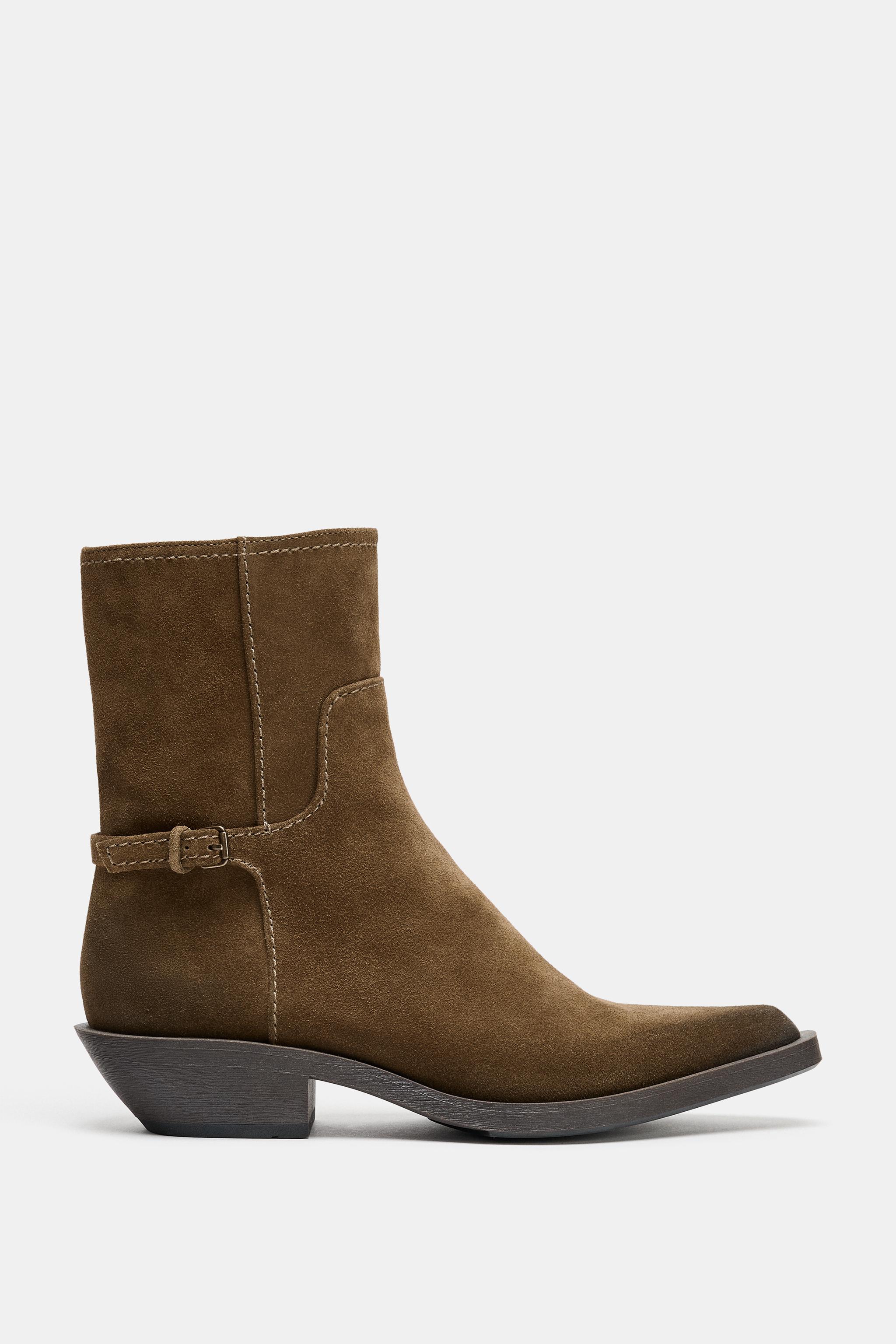 LEATHER DISTRESSED EFFECT ANKLE BOOTS