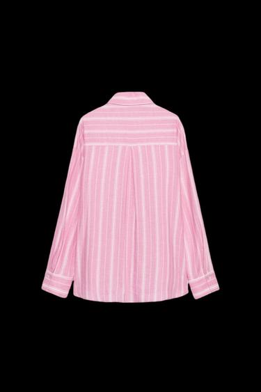 CAMISA RAYAS OVERSIZE CON LINO - Rosa / Blanco de Zara