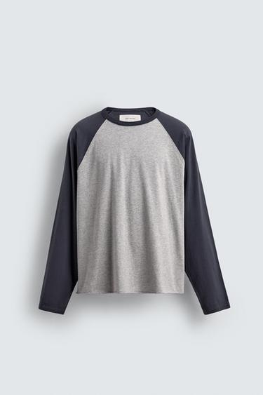 CAMISETA COLOR BLOCK - Gris / Azul de Zara