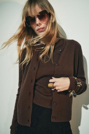 100% WOOL BASIC CARDIGAN - Brown by Zara - Image 2