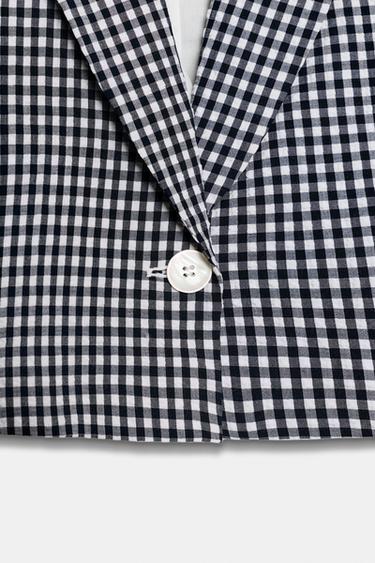 SHORT GINGHAM BLAZER - Navy / White by Zara - Image 7