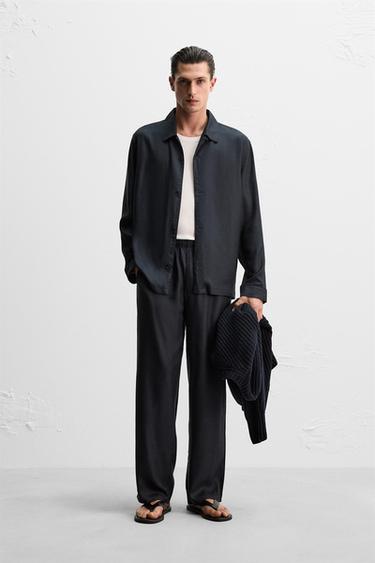 PANTALÓN RELAXED FIT 100% SEDA - Marino oscuro de Zara - Imagen 0