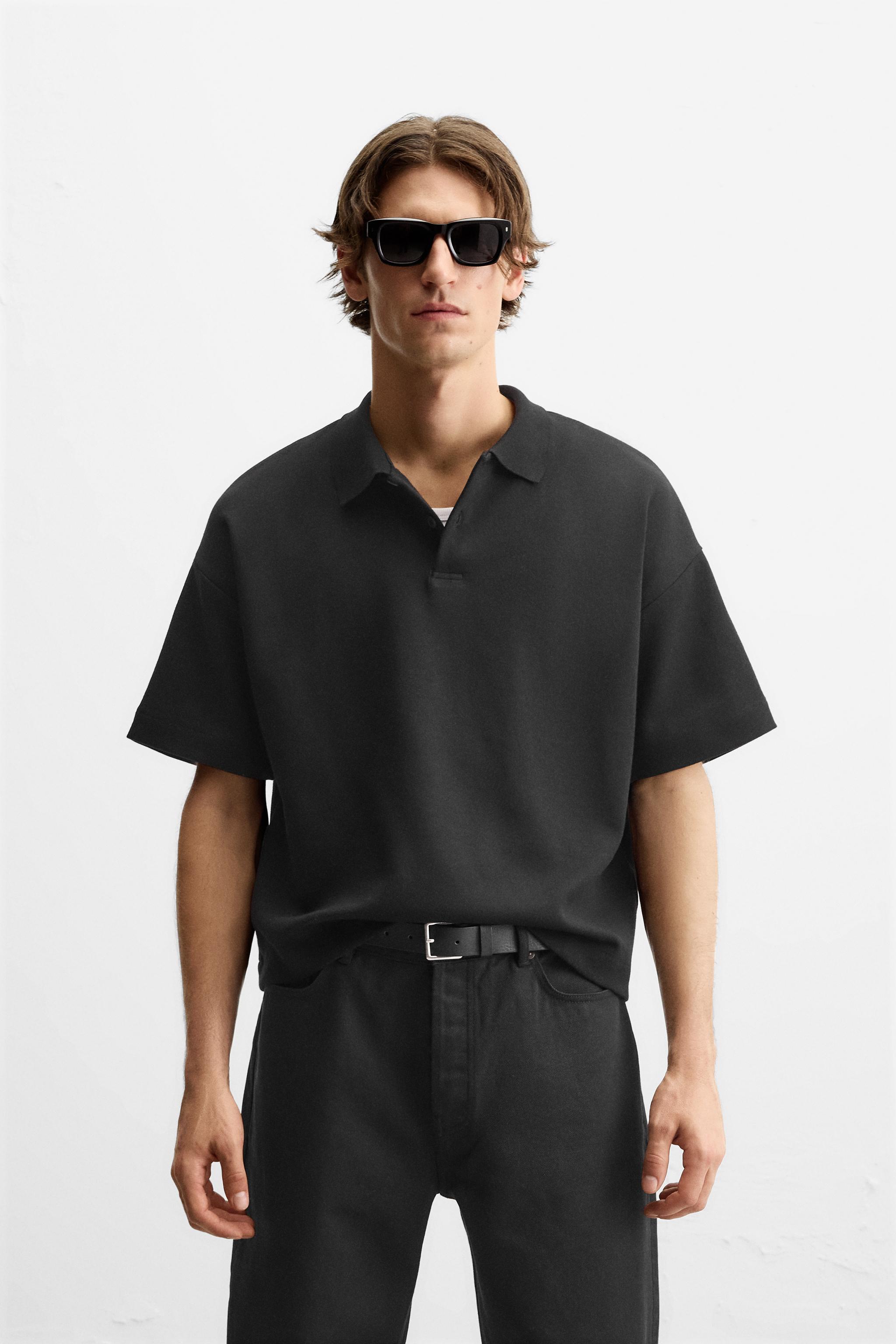 REGULAR FIT INTERLOCK POLO SHIRT Black ZARA United Kingdom