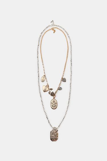PACK OF 2 COMBINED CHARM AND MEDALLION NECKLACES - Gold / Silver by Zara