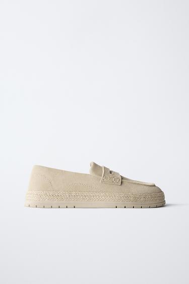 Zara SPLIT LEATHER SPORT LOAFERS - Sandy Brown
