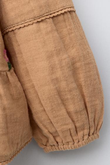 EMBROIDERED FLORAL TEXTURED BLOUSE - Caramel by Zara - Image 2