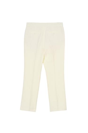 RELAXED FIT HERRINGBONE LINEN - WOOL SUIT TROUSERS - Ecru by Zara - Image 3