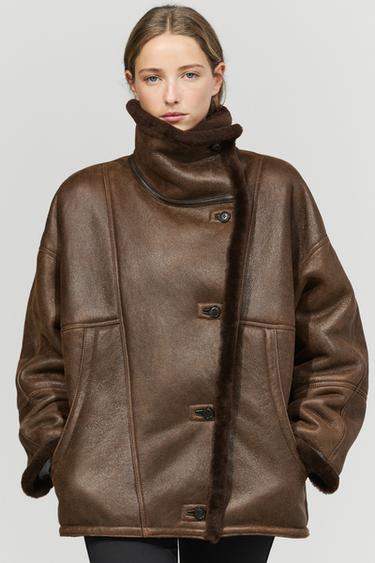 Double-faced leather coat with fur — Brown 2