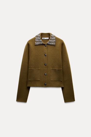 BUNDA 100% VLNA OZDOBN KORLKY - Tmav khaki od Zara