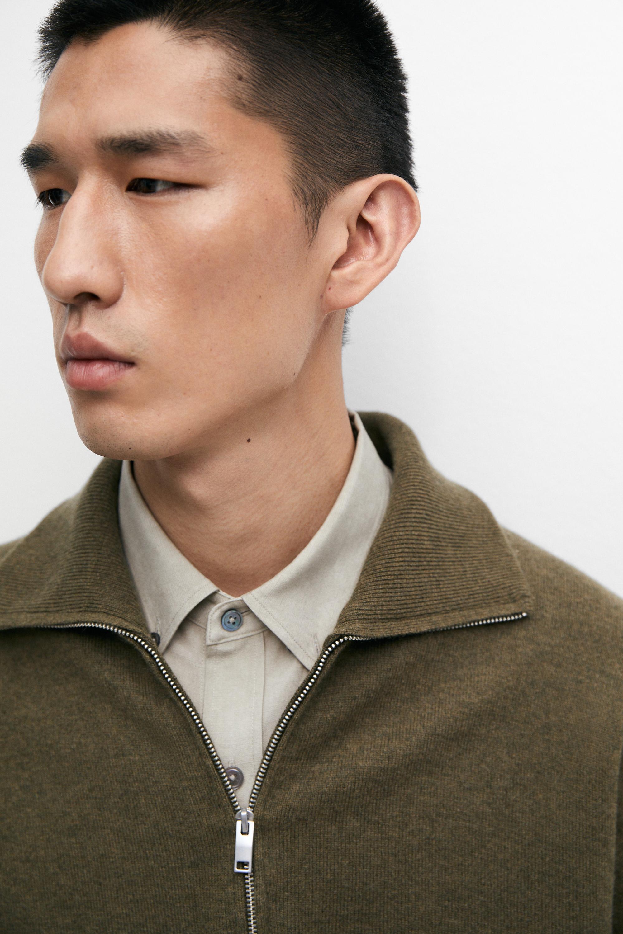 Mock neck zip-up knit sweater