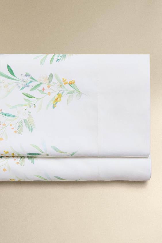 LENÇOL DE CIMA DE CETIM COM FOLHAS E FLORES - Branco-marfim da Zara - Imagem 0