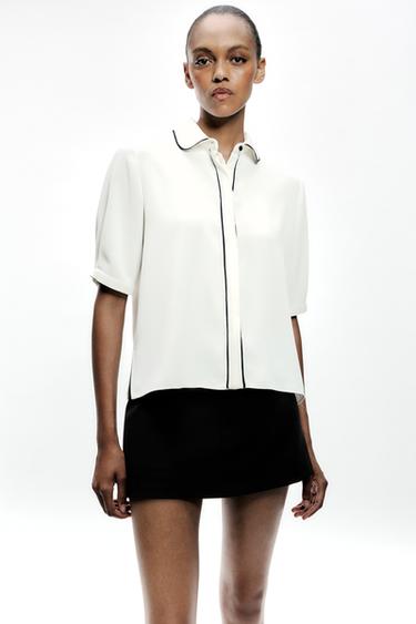 Zara CONTRAST PIPING SHIRT - Oyster-white