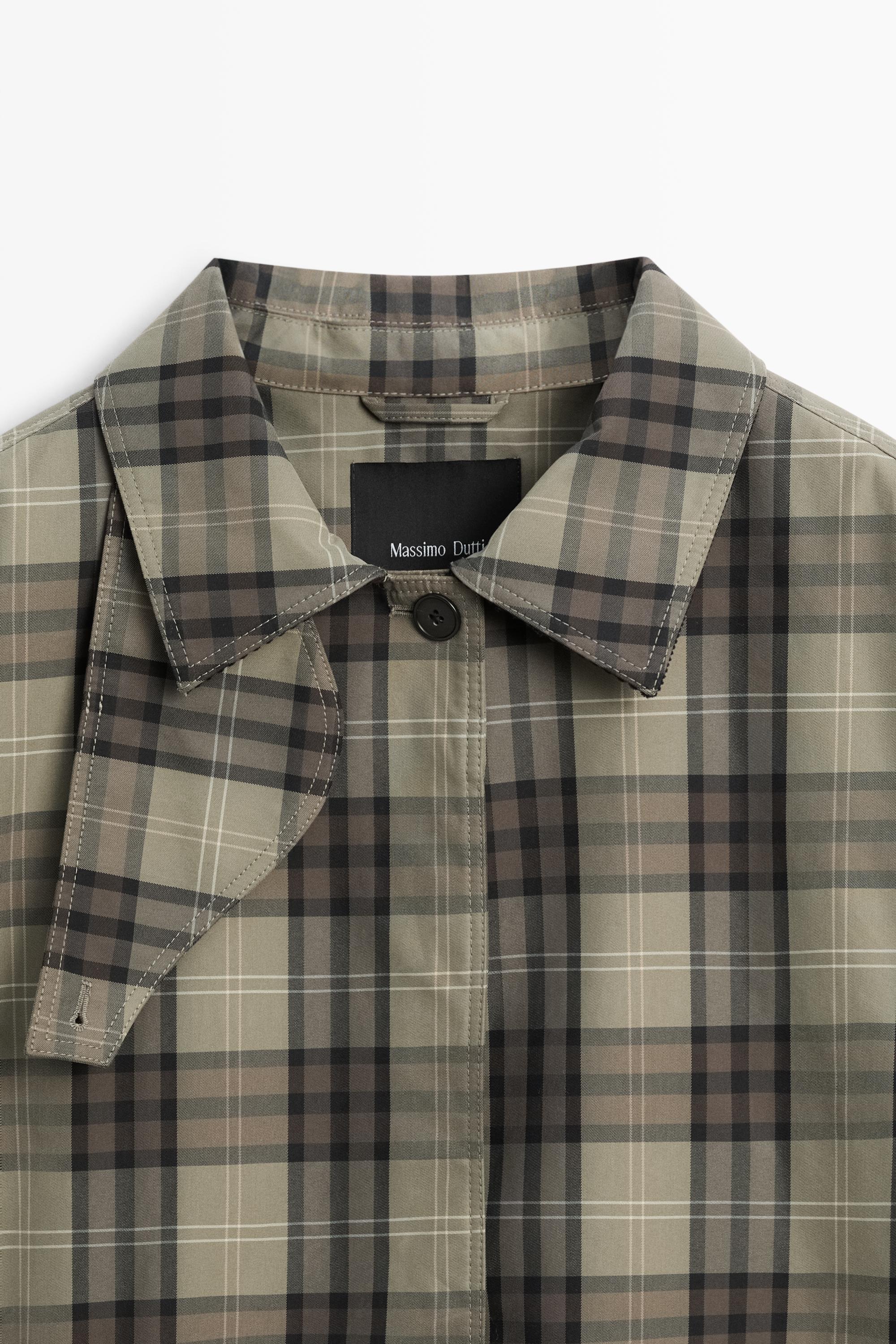 Long cotton blend plaid trench coat