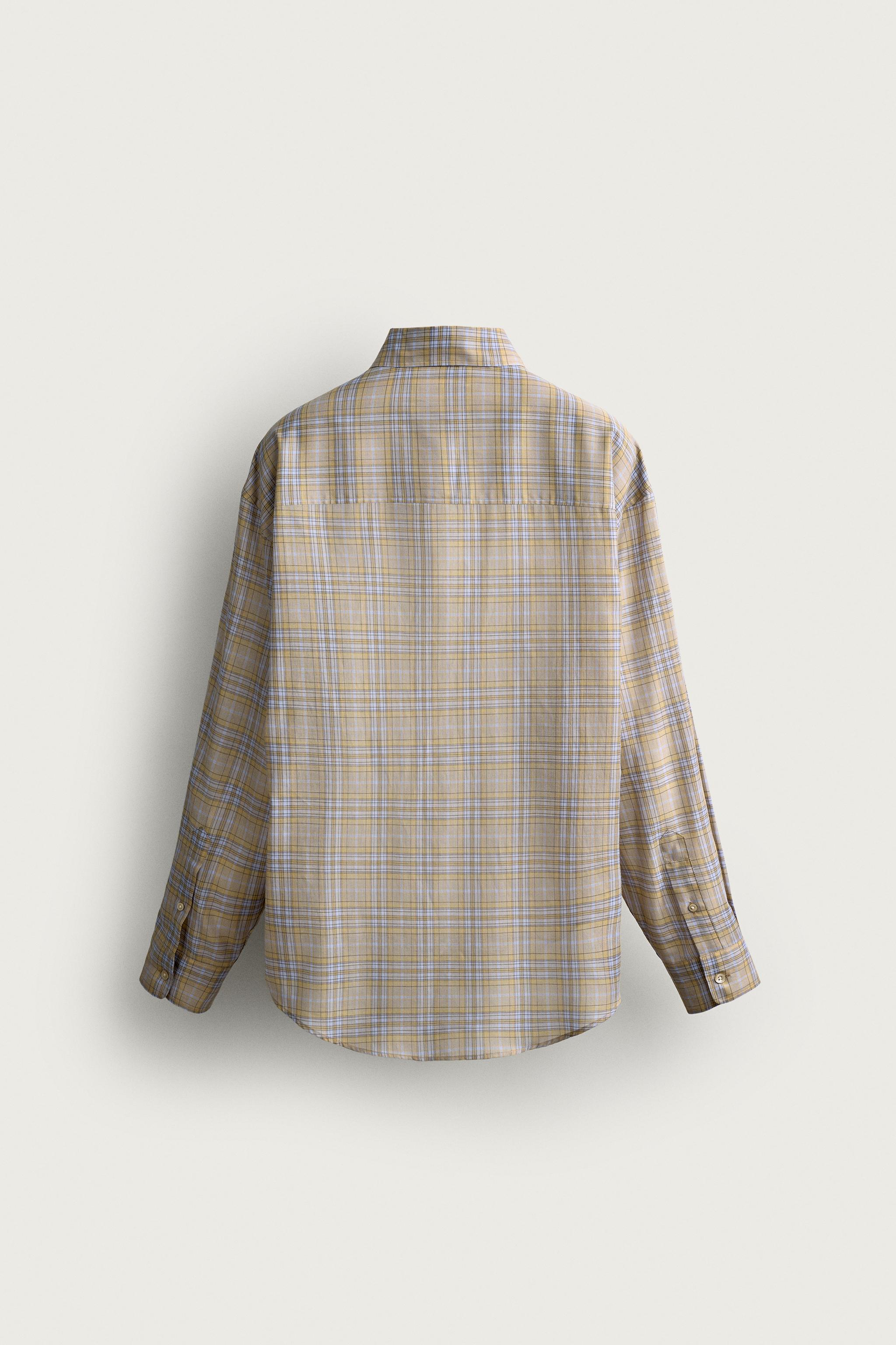 RELAXED FIT PLAID SHIRT — Light sky blue