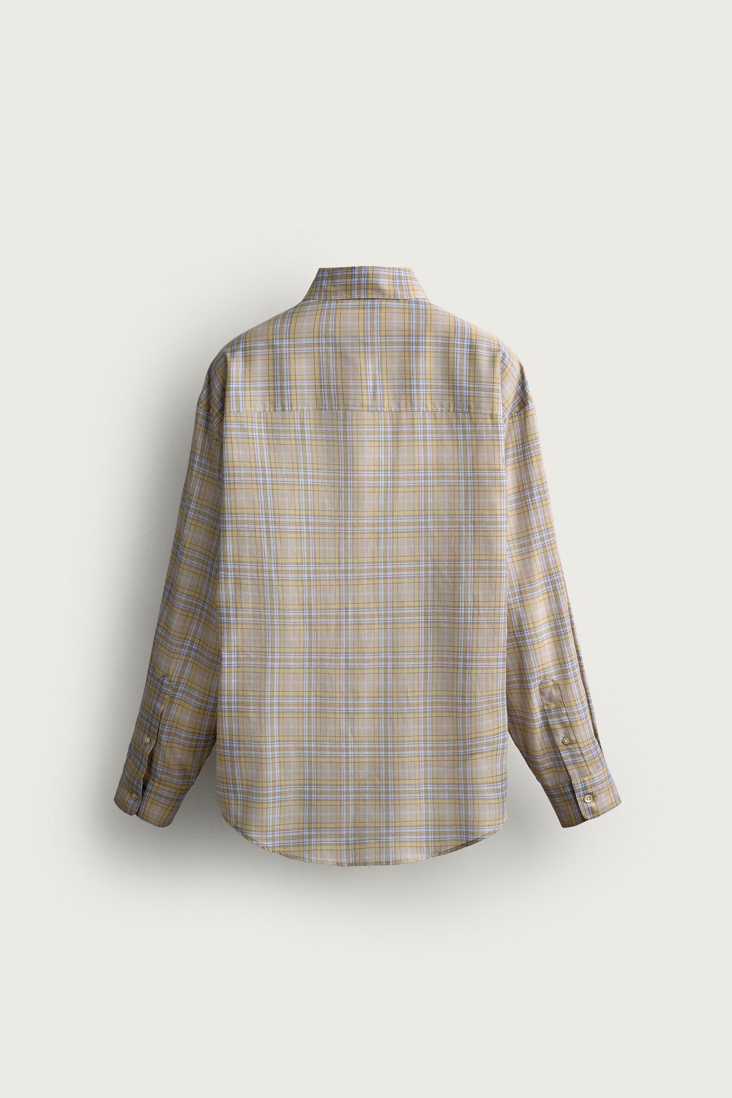 Мужская рубашка Zara Relaxed Fit Plaid, цвет: Светлый небесно-голубой — фото 7