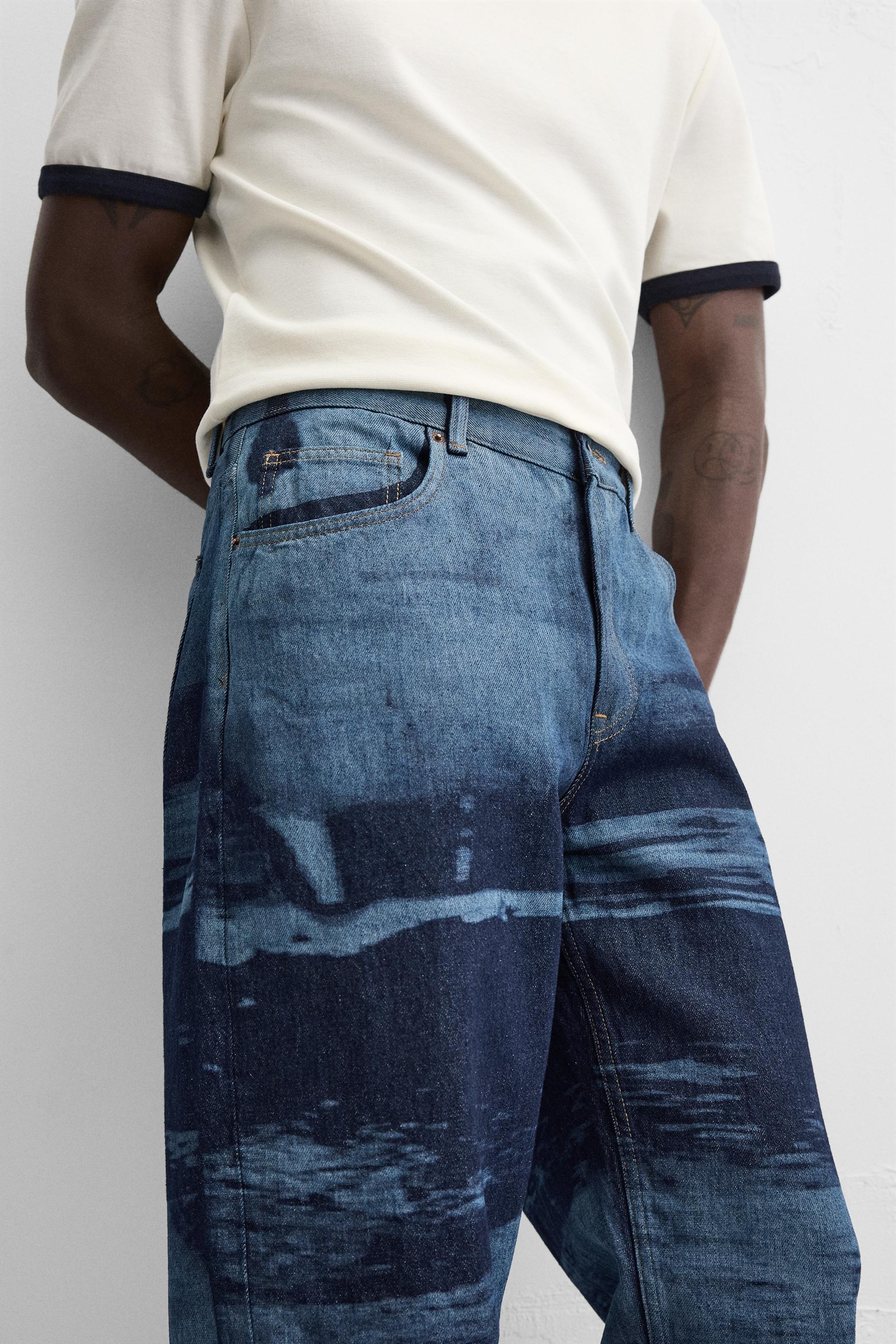 PRINTED RELAXED FIT JEANS - Blue | ZARA Mexico